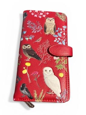 Shag Wear Women's 7" Wallet Wild Bird Red Owls in Garden Zip Clutch